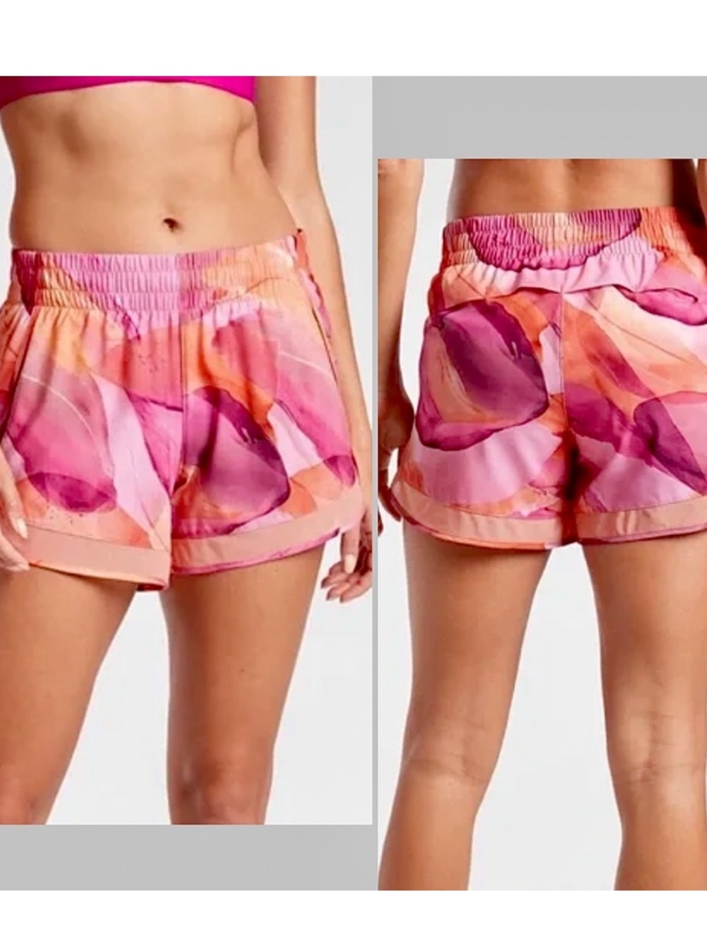 Athleta Pink and Orange Watercolor Athletic Shorts 2X